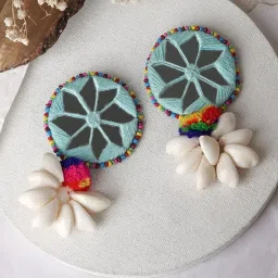 Teejh Ethnic Abhigita Blue Fabric and Mirror Dangler Earring image 1