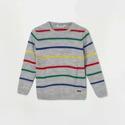 Fame Forever by Lifestyle Kids Grey Striped Full Sleeves Sweater image 1