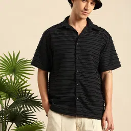 Mast & Harbour Self Design Horizontal Stripes Opaque Relaxed Fit Casual Shirt-picture-35