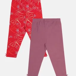 MINIKLUB Girls Red & Plum Cotton Printed Full Sleeves Legging image 2