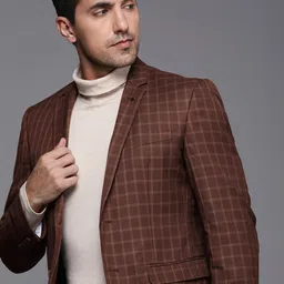 Louis Philippe Men Checked Single-Breasted Long Sleeves Tailored Tweeds Formal Blazer-picture-34