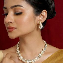 Teejh Heer Light Gold Uncut Stone Necklace Set-picture-20