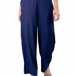 PATRORNA Royal Blue Loose Fit Mid Rise Palazzos image 1