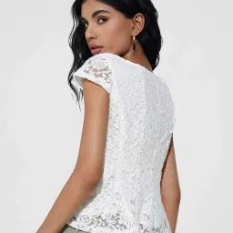 Annabelle By Pantaloons Bright White Slim Fit Self Pattern Top image 2