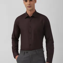 Van Heusen Brown Cotton Slim Fit Checks Shirt image 1