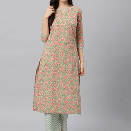 Idalia Women Multicoloured Floral Printed Cotton Kurta with Trousers-picture-27