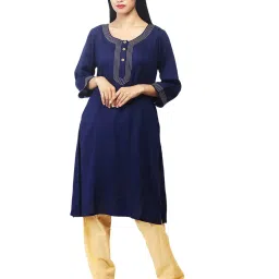 PATRORNA Navy Regular Fit Kurta image 1