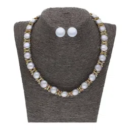 Sri Jagdamba Pearls Single Line Grey Alloy Necklace Set-image-5