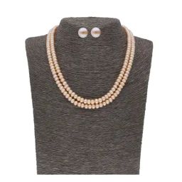 Sri Jagdamba Pearls 2 Line Peach Alloy Necklace Set-picture-35
