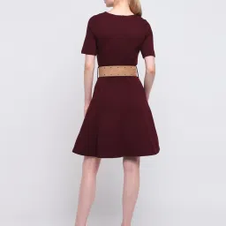 Cover Story Plum Viscose Solid Flared Fit Shift Dress image 2