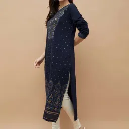 Melange By Lifestyle Navy Regular Fit Printed Kurta image 3