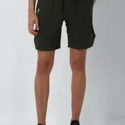 Louis Philippe Olive Green Slim Fit Shorts-image-6
