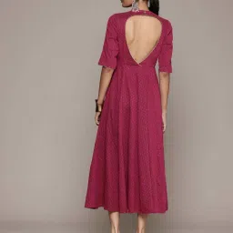 AARKE RITU KUMAR Pink Cotton Embellished A-Line Dress image 2