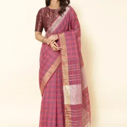Fabindia Pink Woven Saree Without Blouse image 1