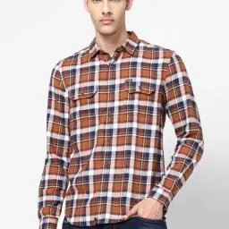 Wrangler Brown Regular Fit Checks Shirt-image-28