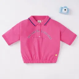 Ed-a-Mamma Kids Pink Graphic Print Crop Polo T-Shirt-image-24
