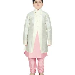 SG Yuvraj Kids White & Pink Textured Pattern Full Sleeves Kurta Set-picture-35