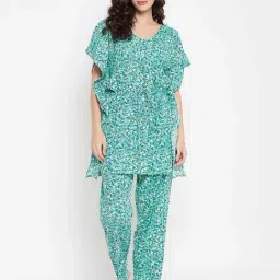 Clovia Green Printed Kaftan Top With Pyjamas-picture-29