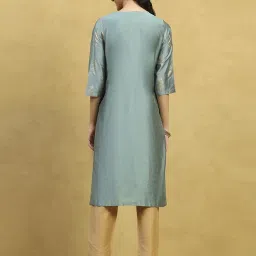 Rangriti Grey Viscose Blend Printed Three-Quarter Sleeves Kurta image 2