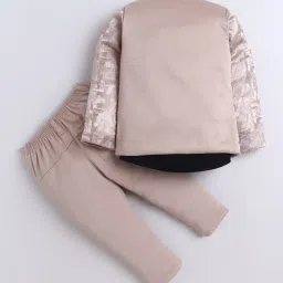 Fourfolds Kids Beige Jacquard Three Piece Suit Set With Bow image 2