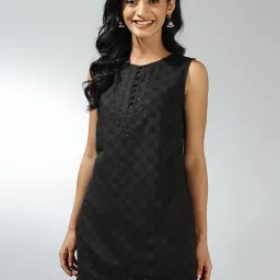 Fabindia Black Cotton Embroidered A Line Kurti image 1