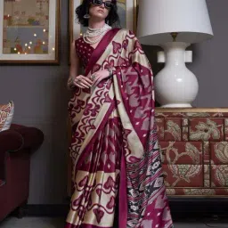Stylum Maroon Printed Saree with Unstitched Blouse-picture-24