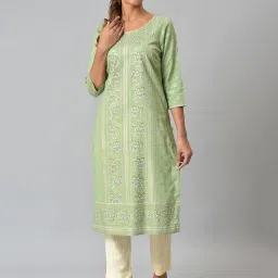 Aurelia Green Floral Print Straight Kurta image 1