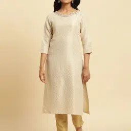 W Beige Embroidered Straight Kurta image 1