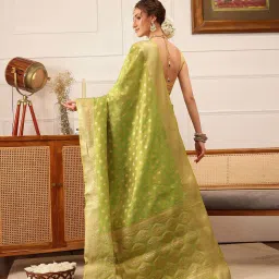 Silk Land Green Woven Saree With Unstitched Blouse image 2