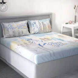 DDecor Blue Cotton 145 TC Double Bedsheet with 2 Pillow Covers image 2