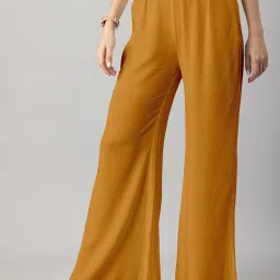 Moomaya Mustard Regular Fit High Rise Trousers image 1