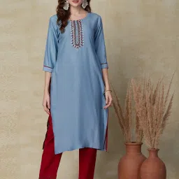 Fashor Blue Embellished Straight Kurta image 1