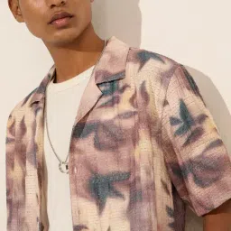 nuon men Nuon by Westside Mauve Abstract Print Relaxed-Fit Textured Shirt image 4