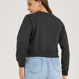 Styli Black Self Pattern Sweatshirt image 2