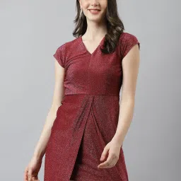 Latin Quarters Maroon Textured A Line Dress image 1