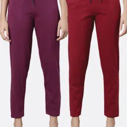 Kryptic Burgundy & Maroon Cotton Mid Rise Pants - Pack of 2 image 1