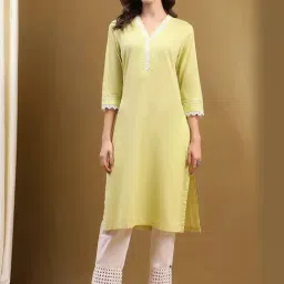 Biba Yellow Cotton Straight Kurta-picture-31