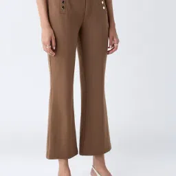 Wardrobe by Westside Brown Button-Detailed High-Rise Flared Pants-image-20