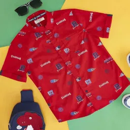 Pantaloons Junior Red & Blue Cotton Printed Shirt image 1