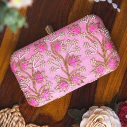 NR by Nidhi Rathi Pink Fabric Embellished Clutch-picture-24