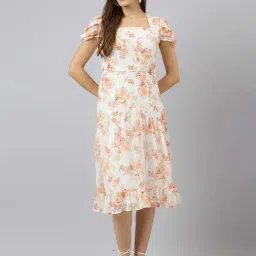 Latin Quarters Orange Floral Print Midi Dress-picture-13