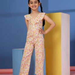 Budding Bees Girls Yellow Regular Fit Printed Jumpsuit-picture-3