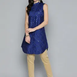 Jompers Blue Embroidered A Line Kurti image 1
