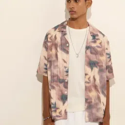 nuon men Nuon by Westside Mauve Abstract Print Relaxed-Fit Textured Shirt-picture-22