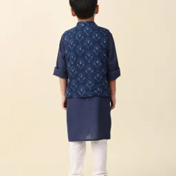 Fabindia Kids Navy Printed Full Sleeves Kurta with Nehru Jacket image 2