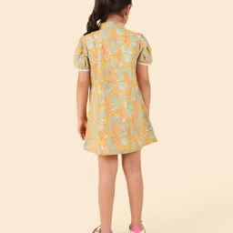 Fabindia Girls Yellow Cotton Hand Block Printed Dress image 2