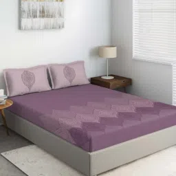 DDecor Ethnic Purple 150 TC Cotton King Bedsheet with 2 Pillow Covers image 1