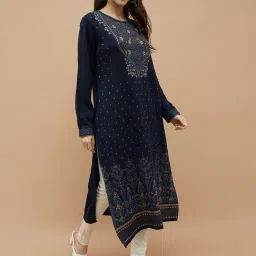Melange By Lifestyle Navy Regular Fit Printed Kurta image 4