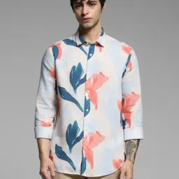 Jack & Jones White Slim Fit Floral Print Shirt-image-96