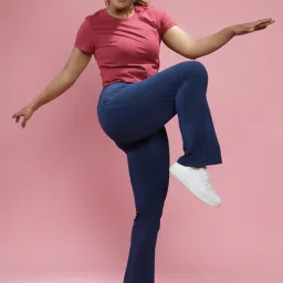 BlissClub Navy Groove-In Cotton Flare Pants - Tall image 1